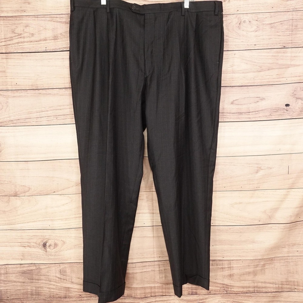 Jos A Bank Dress Pants 43x29 (45W) Gray Wool Pinstripe Cuffed Trousers